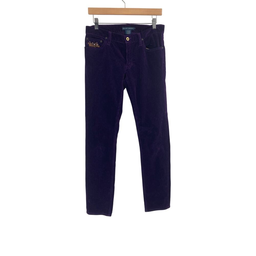VTG Y2K Ralph Lauren Horse Polo Embroidered Purple Corduroy Straight Pants Sz 8
